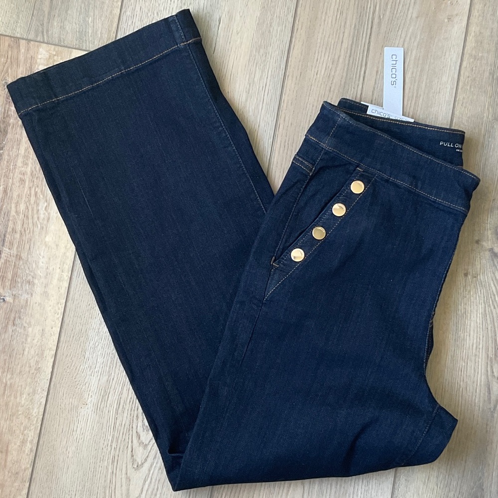 NWT Chico’s Wide Leg Pull On Jeans Crestone Peak Rinse Size 12 Modern Nautical - Picture 5 of 12